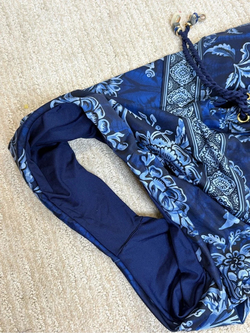 Cosita Linda Floral Paisley One Piece Swimsuit Womens Size Large 36 Blue Lace Up